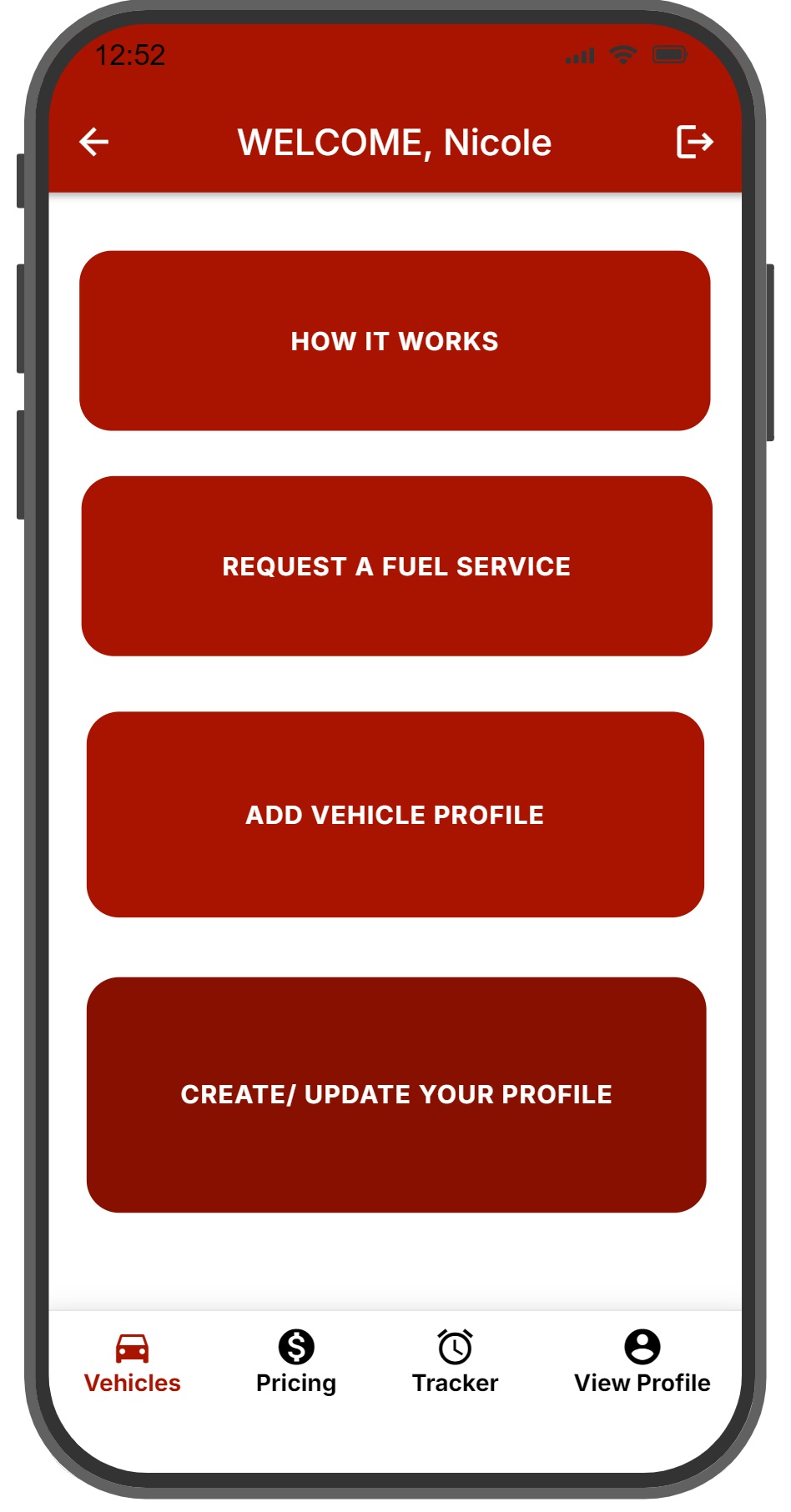 Refuel BCS app dashboard